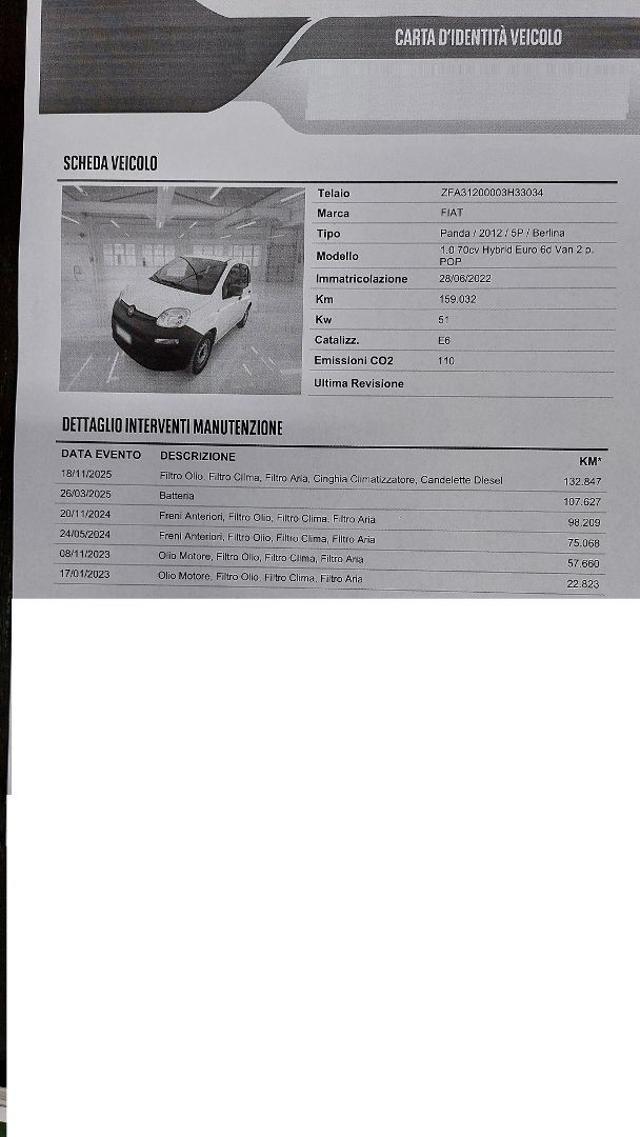 FIAT Panda 1.0 GSE S&S Hybrid Pop Van 2 posti Az. Italia