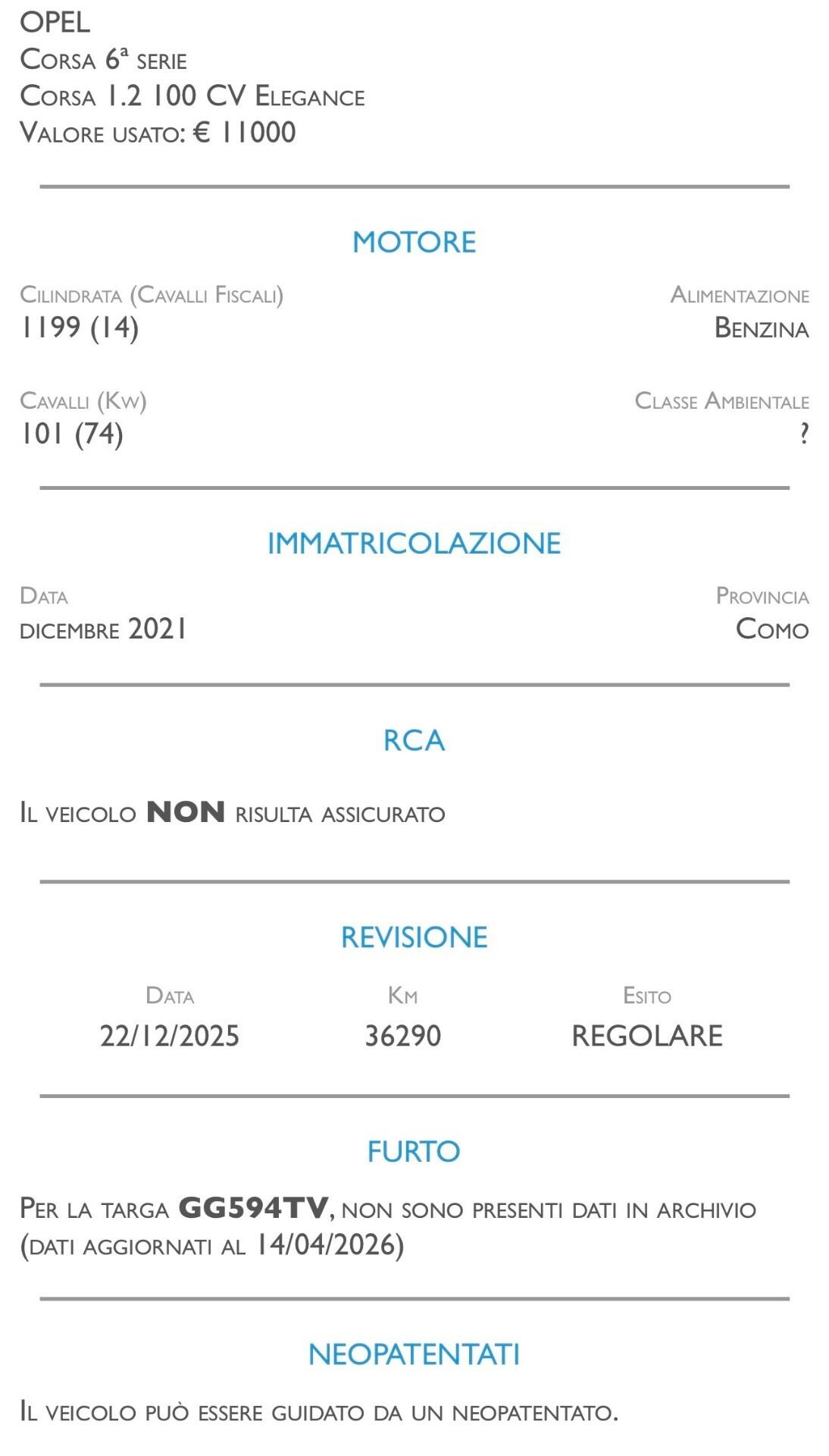 Opel Corsa 1.2 100 CV Elegance - UNICO PROPRIETARIO