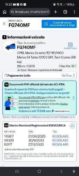 Opel Meriva 1.4 Turbo 120CV GPL distribuzione freni olio nuovi