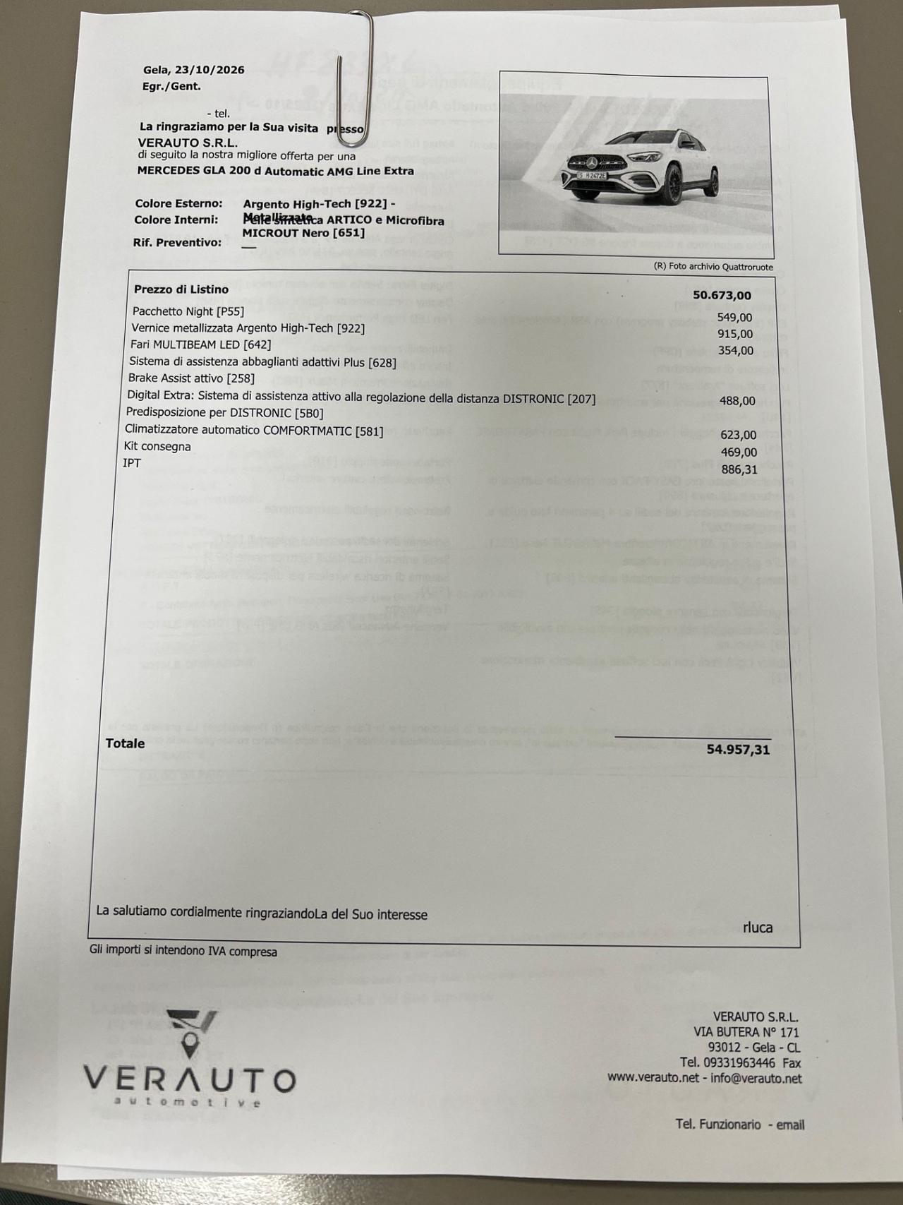 Mercedes-Benz GLA 200d AMG Line Extra auto - possibilità noleggio no scoring