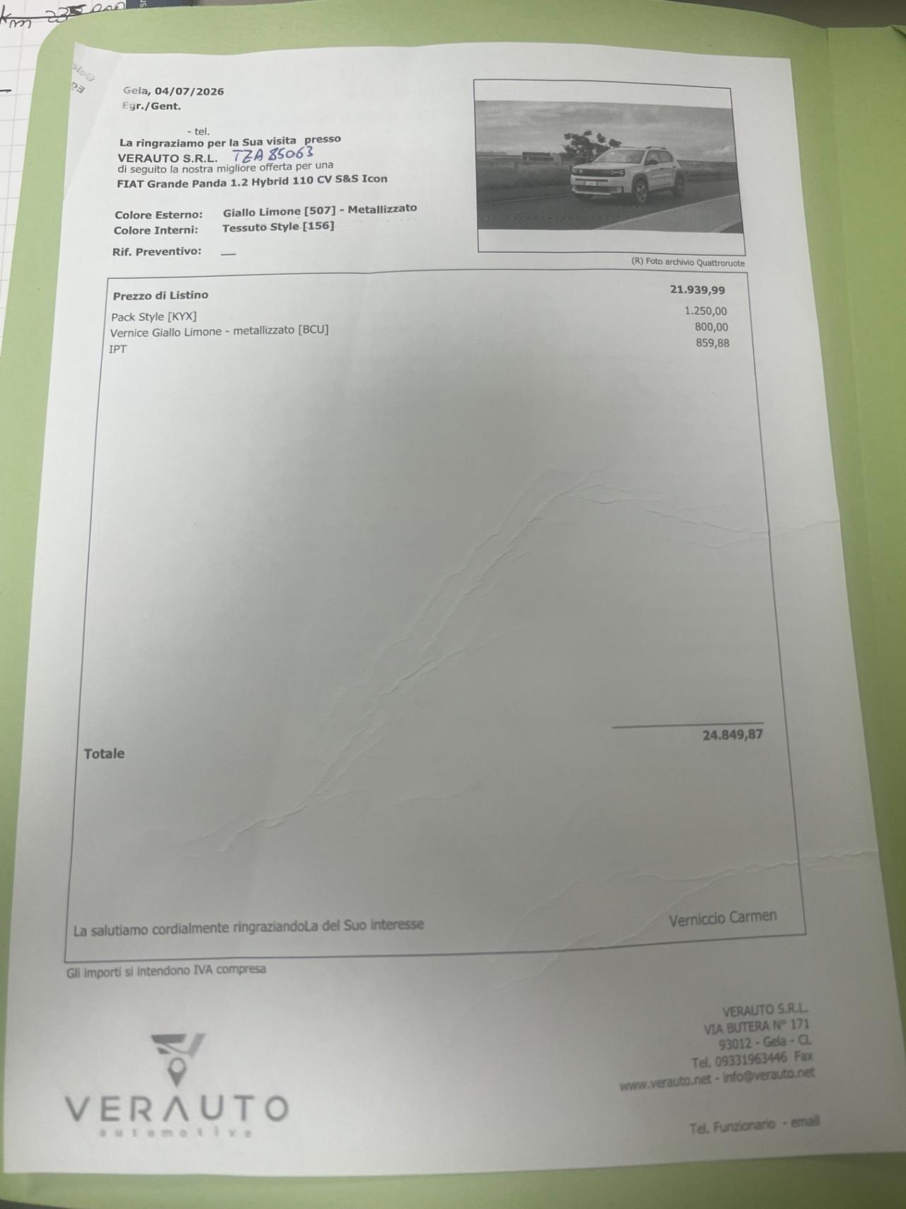 Fiat Grande Panda 1.2 Hybrid 110 CV S&S Icon - possibilità noleggio no scoring