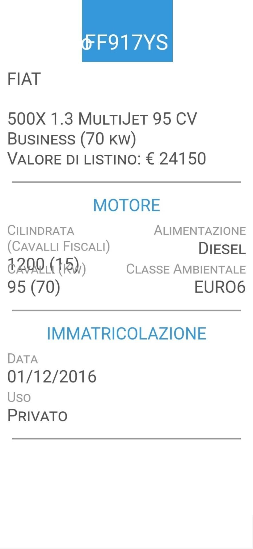 FIAT 500X 1,3 MJT 95 CV-UNICA PROPRIE-OK NEOPATENT