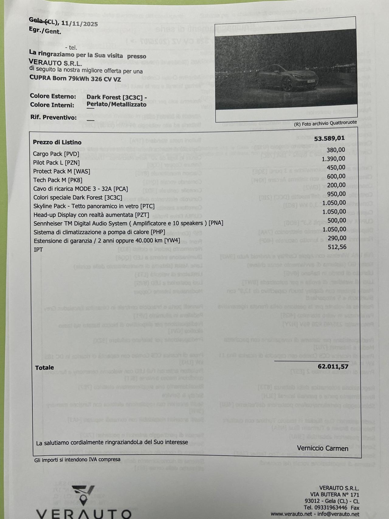 CUPRA Born 79kWh VZ 240kw possibilità noleggio no scoring