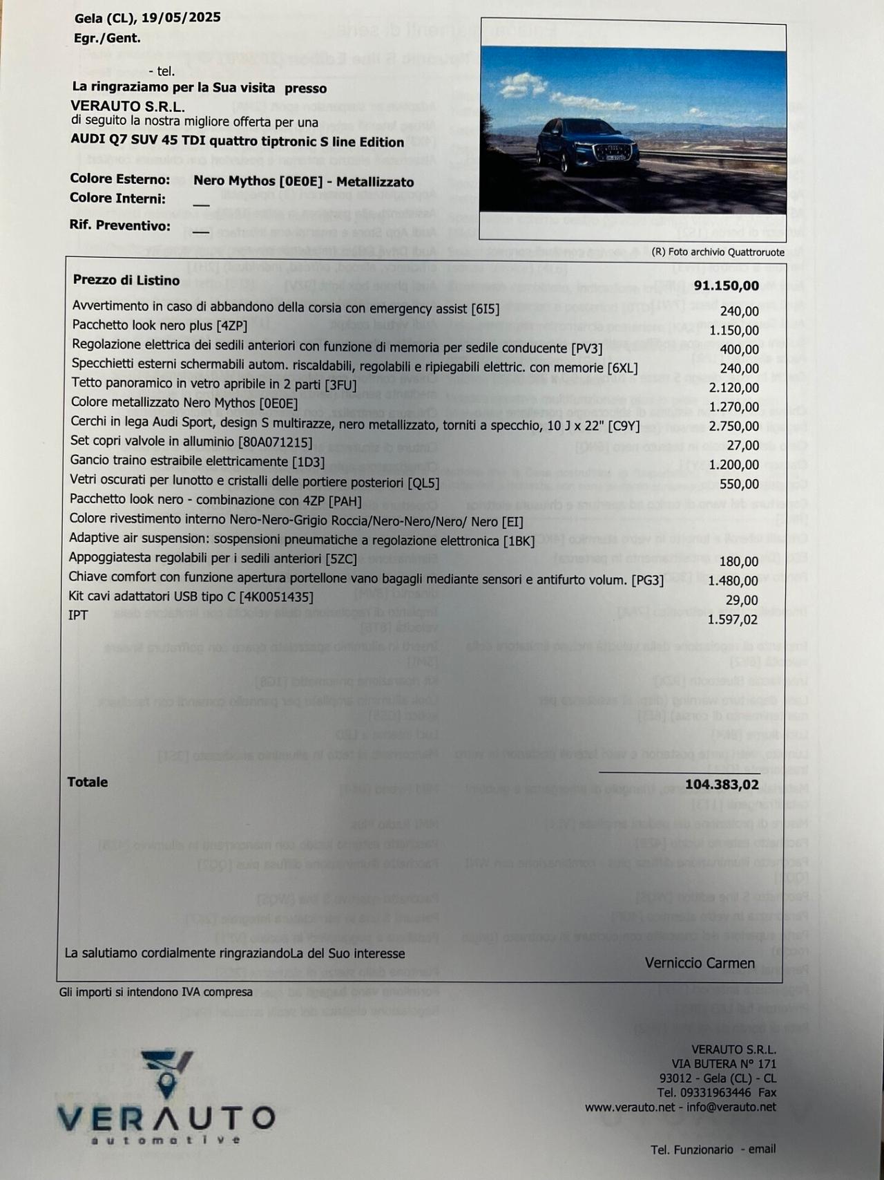 Audi Q7 45 Sline quattro possibilità noleggio noscoring