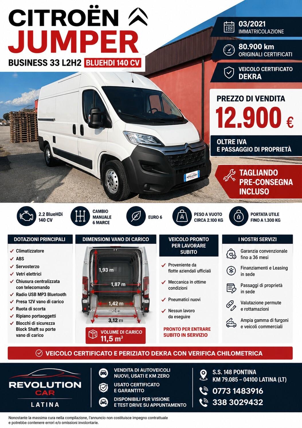 Citroen JUMPER BUSINESS 33 L2H2 BLUEHDI 140 CV * FURGONE