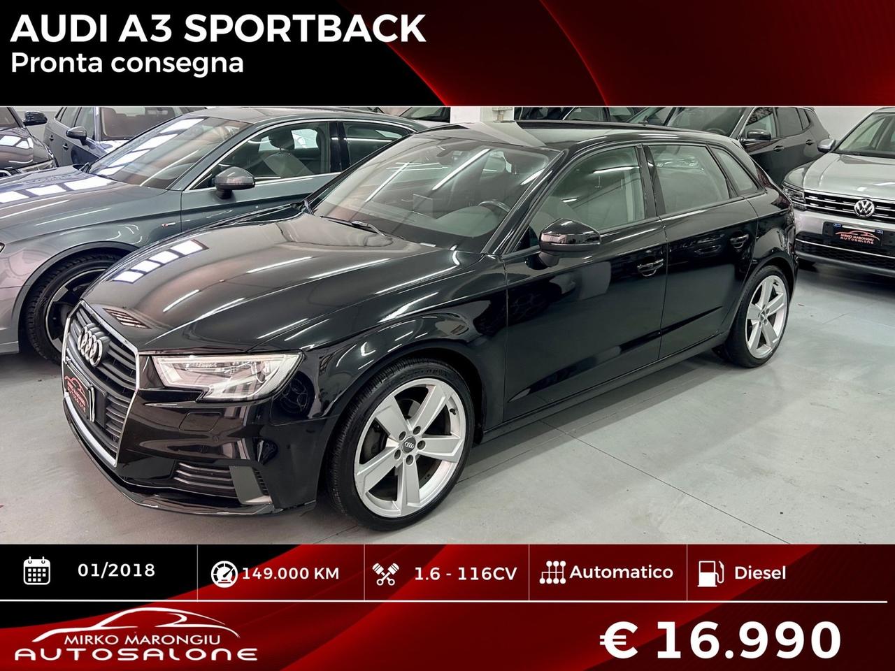 Audi A3 1.6 TDI 116 CV S tronic Sport FINANZIABILE