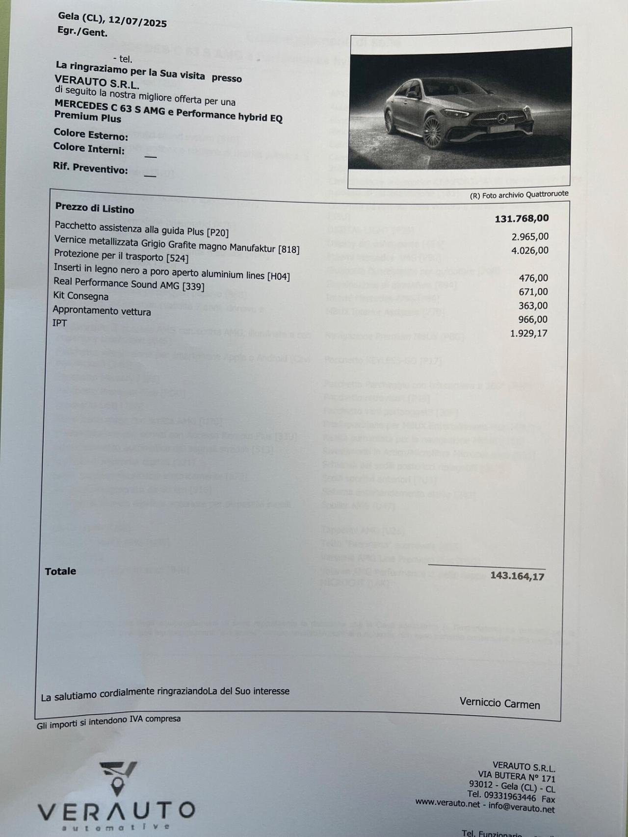 Mercedes-Benz C 63 AMG Premium Plus possibilità noleggio no scoring