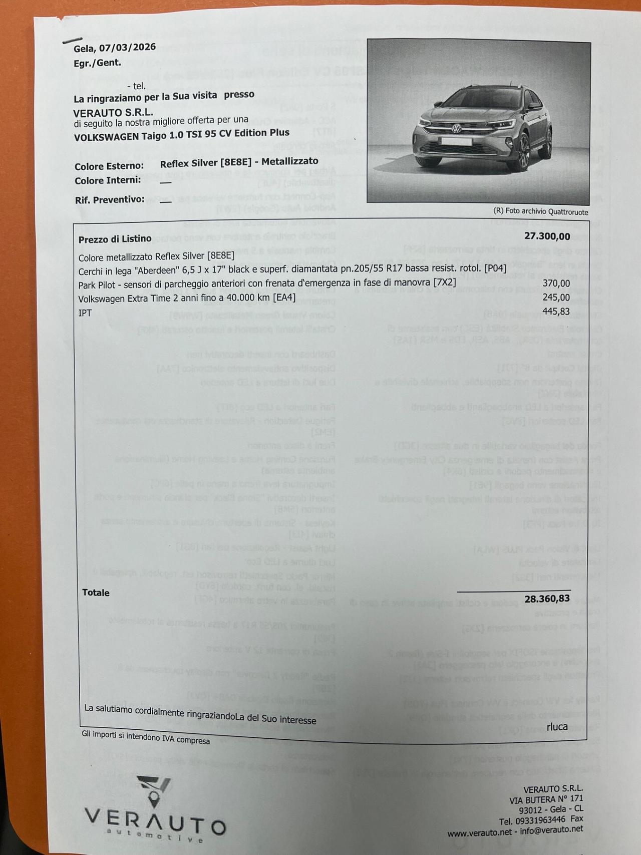 Volkswagen Taigo 1.0 TSI 95 CV Edition Plus possibilità noleggio no scoring