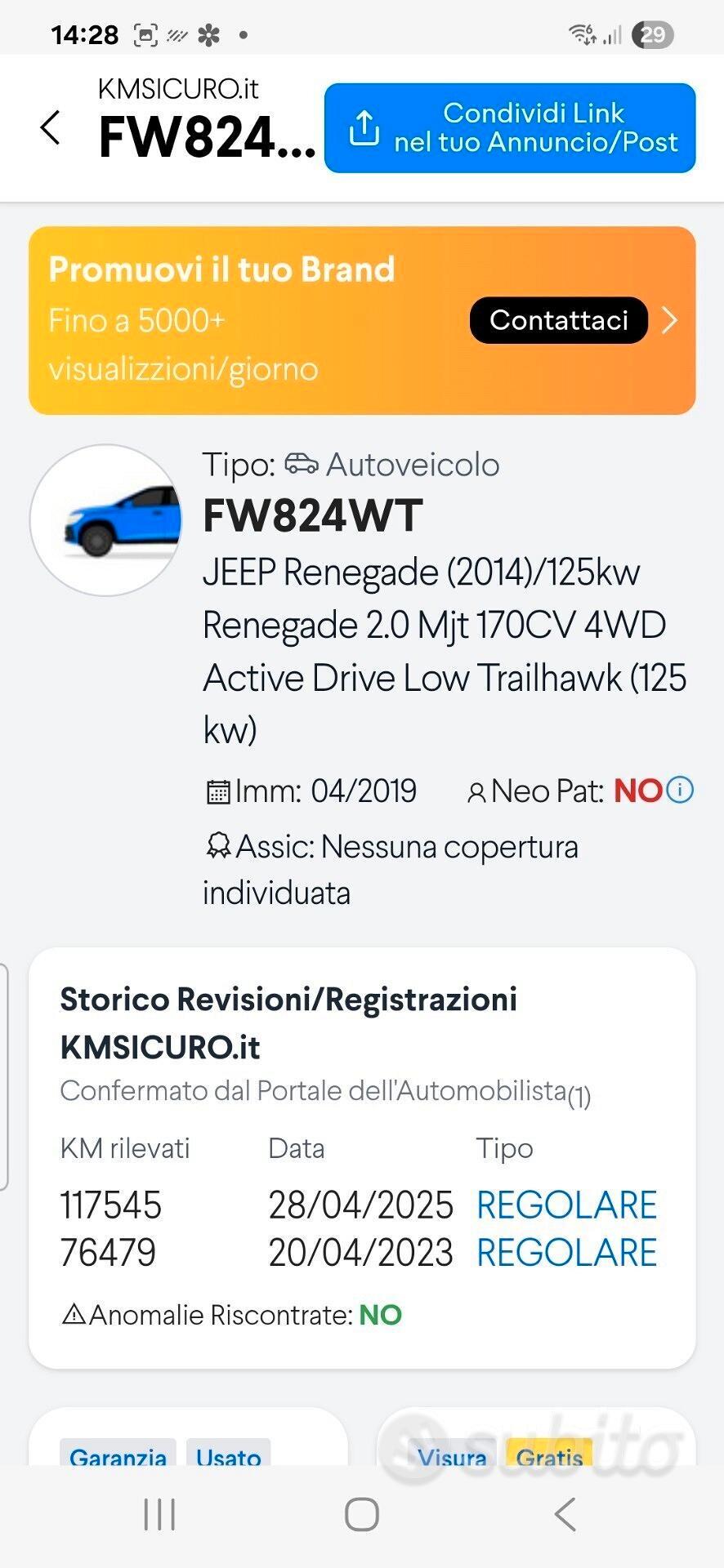 Jeep Renegade 2.0 Mjt 170CV 4WD garantita 12M