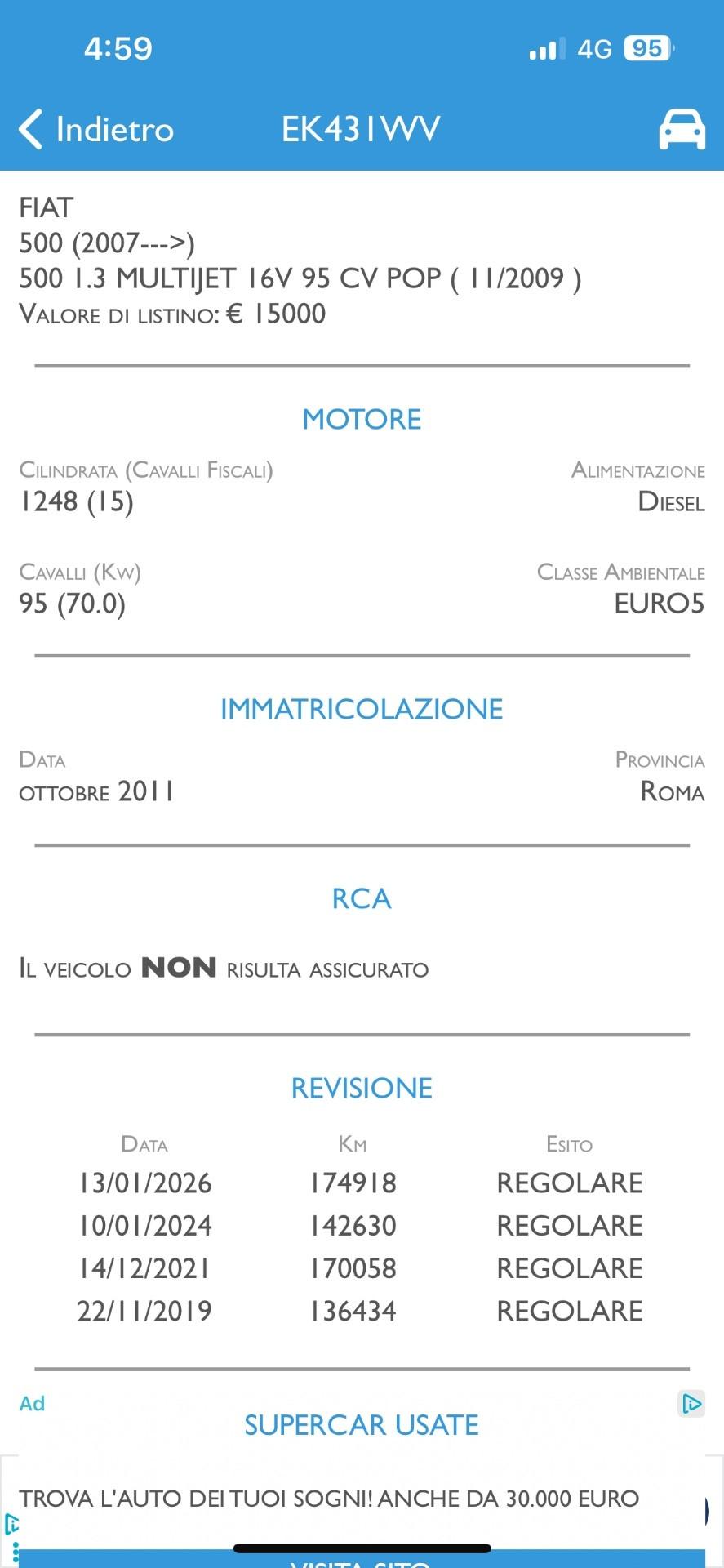 Fiat 500 1.3 mtj X COMMERCIANTI MOTORE ROTTO