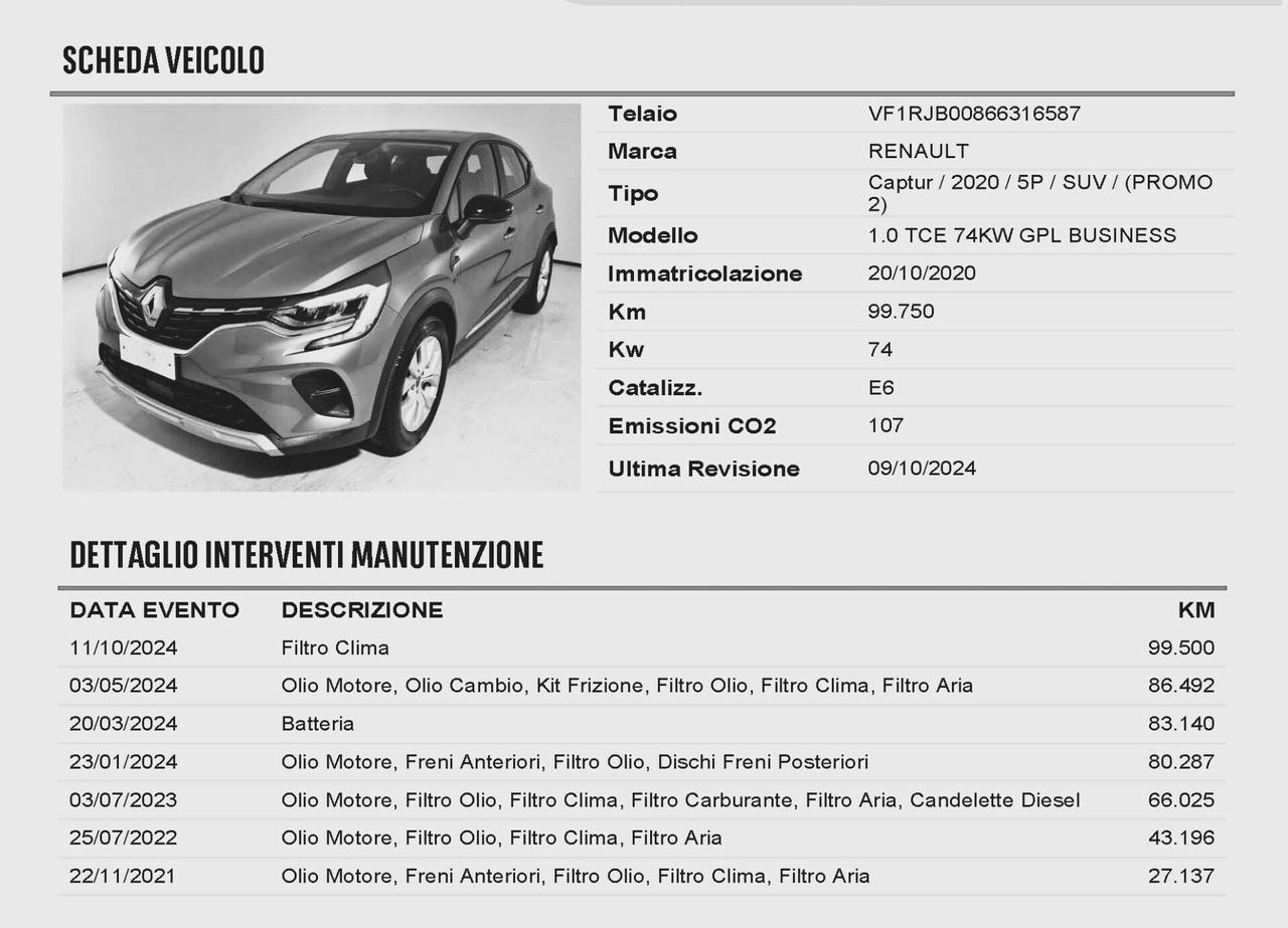 Renault Captur TCe 100 CV GPL Business