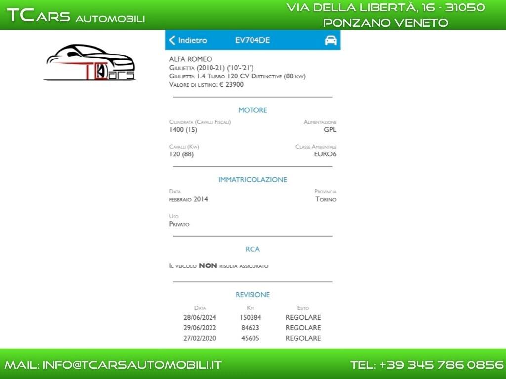 ALFA ROMEO GIULIETTA 1.4 GPL FINO 2031 - EURO 6