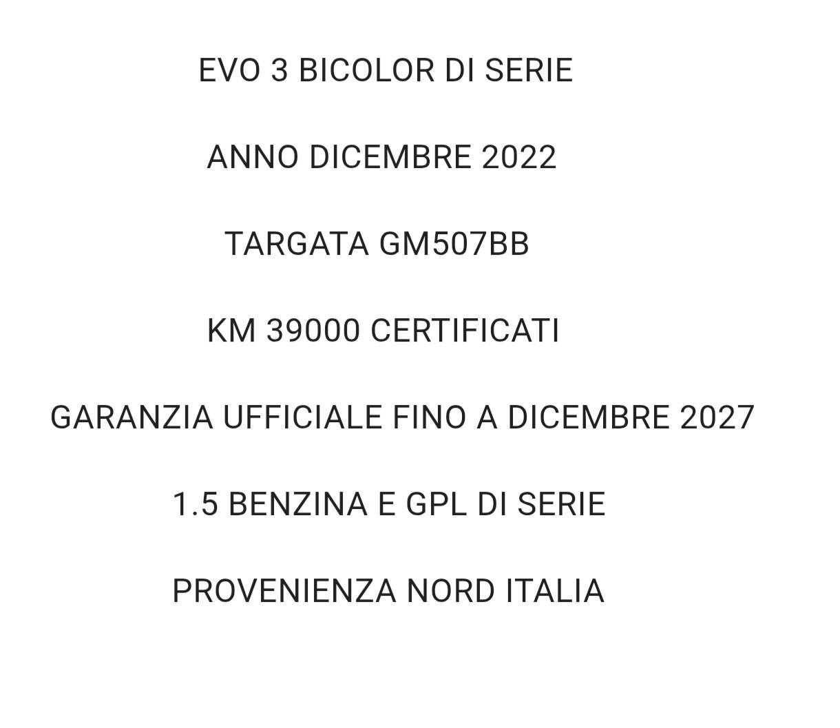 Evo 3 1.5 Bi-fuel GPL DI SERIE KM 39000