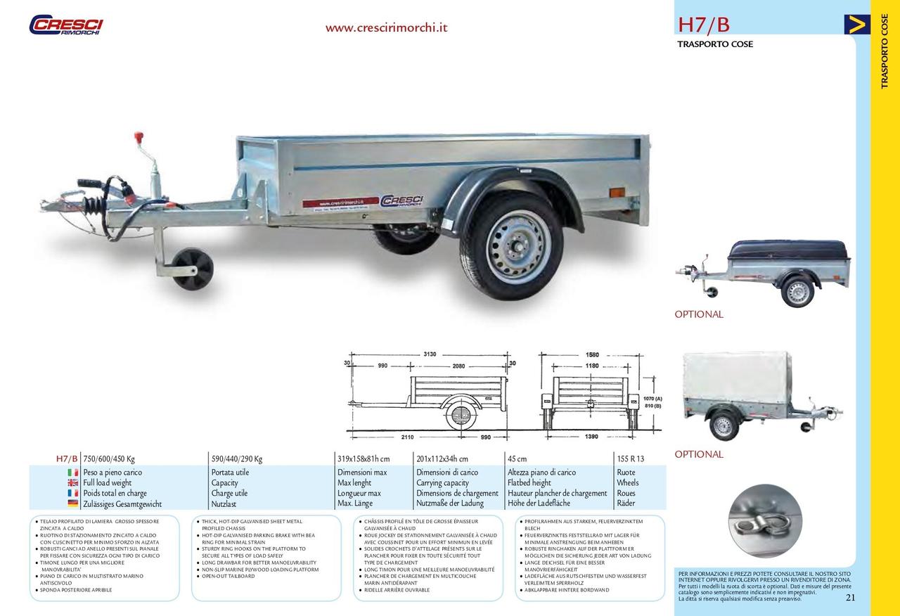 Rimorchio Cresci H7B 750/600/450 Kg