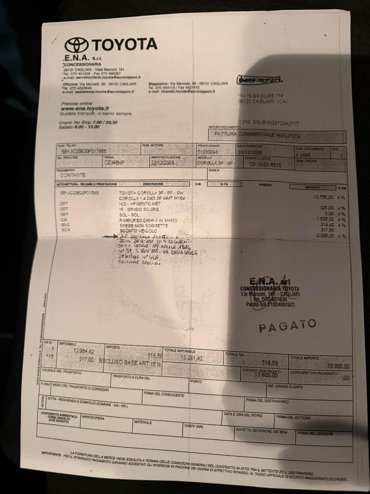 Toyota Corolla 1.4 Diesel- Cambio Automatico- Neopatentati