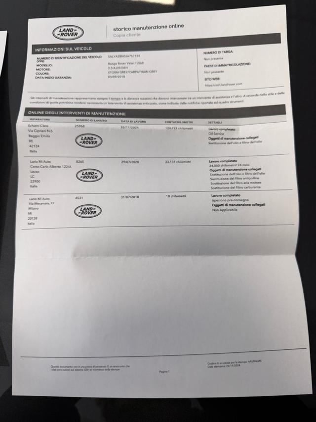 LAND ROVER Range Rover Velar 2.0D I4 180 CV HSE *MOTORE NUOVO*