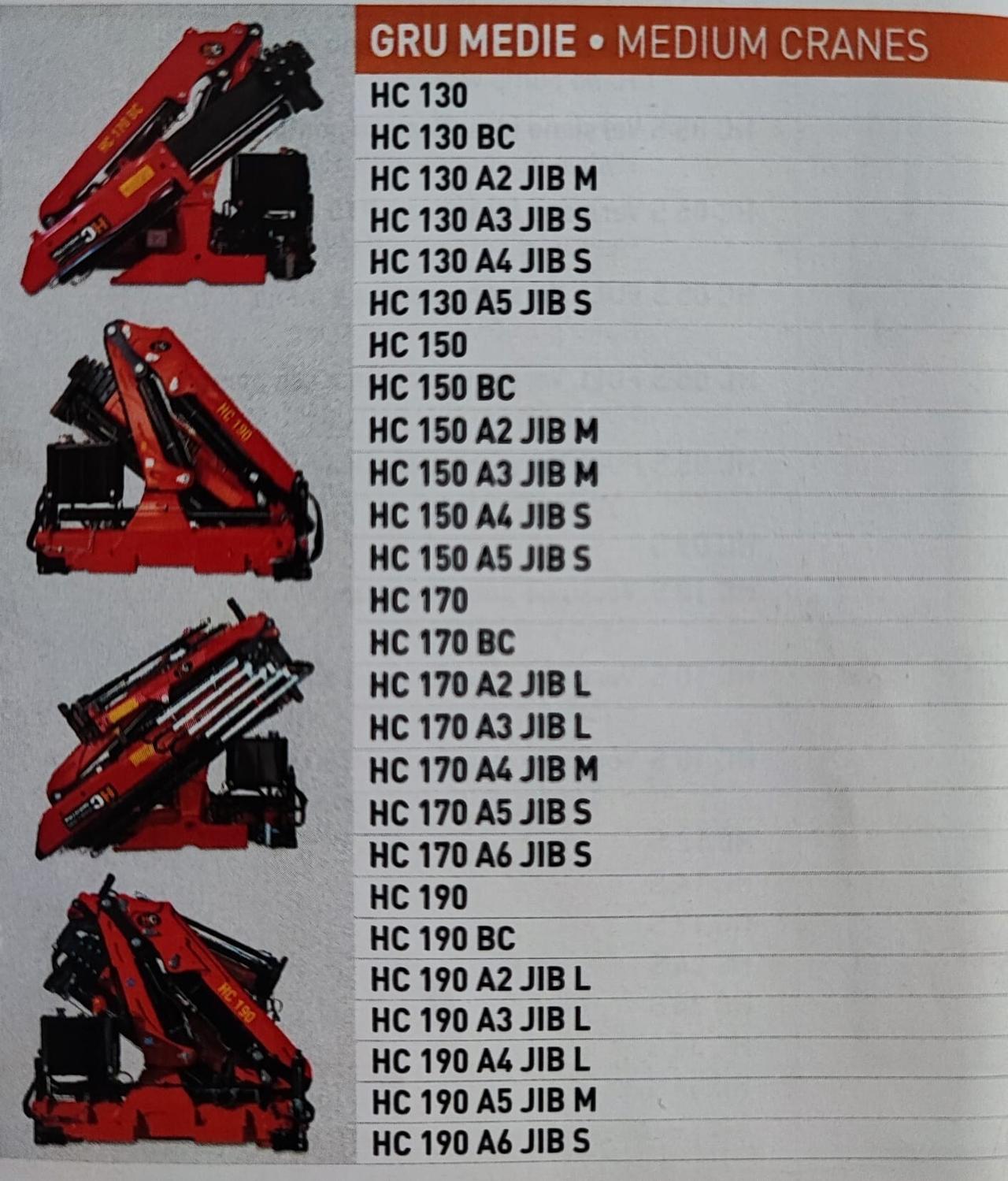 VENDITA E INSTALLAZIONE GRU' HC INDUSTRIE VARI MODELLI