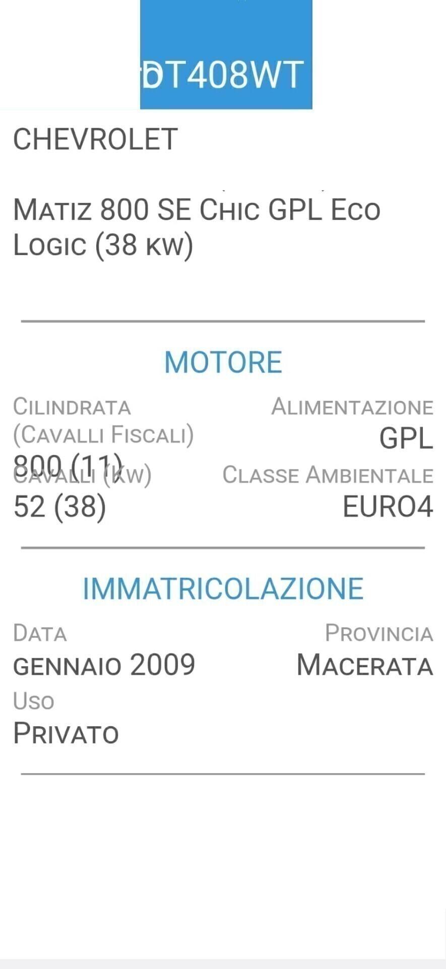 Daewoo Matiz 800 GPL-UNICA PROPRIET-CINTA D. NUOVA