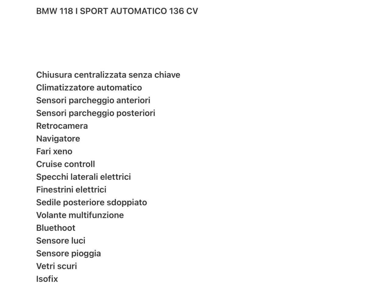 BMW 118 118i SPORT 1.5 BZ 136 CV PERFETTA.