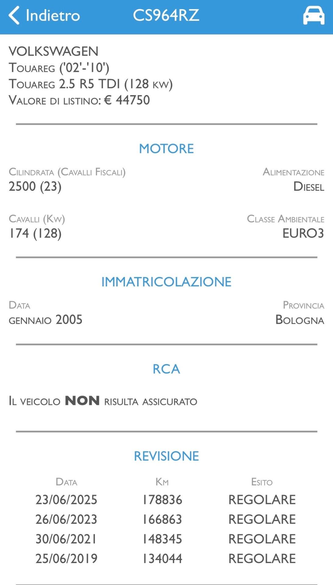 Volkswagen Touareg 2.5 R5 TDI MANUALE UNICO SOSP. PNEUM