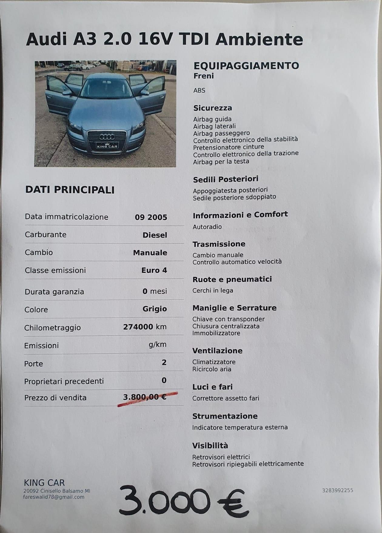 Audi A3 2.0 16V TDI Ambiente