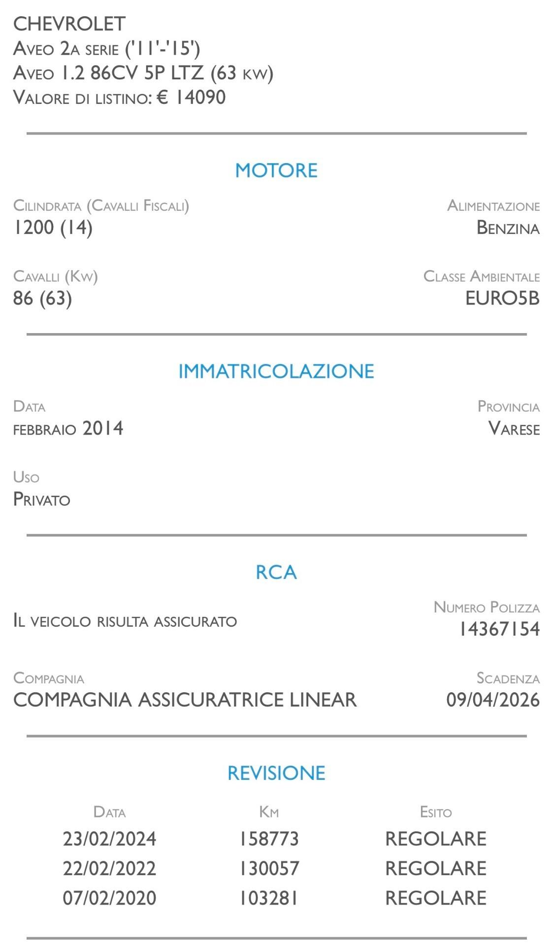 Chevrolet Aveo 1.2 86CV 5 porte LTZ - UNICO PROPRIETARIO