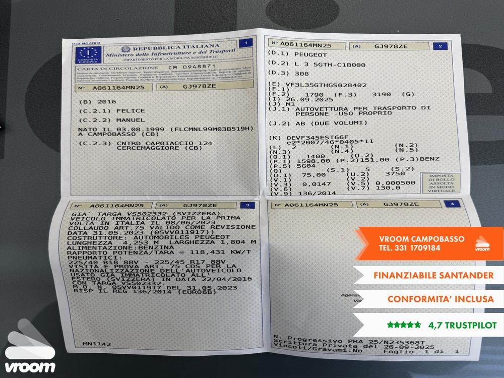 PEUGEOT 308 2ª serie 308 THP 205 S&S GT