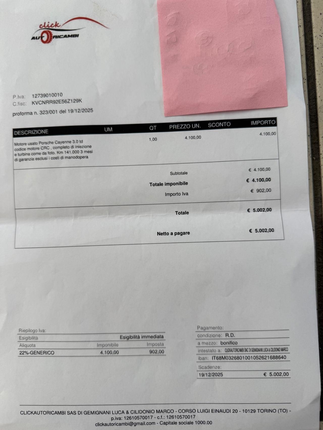 Porsche Cayenne 3.0 Diesel MOTORE CON 120.000 KM FATTURA