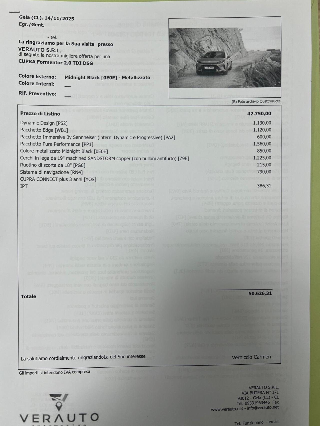 CUPRA Formentor 2.0 tdi dsg possibilità noleggio no scoring