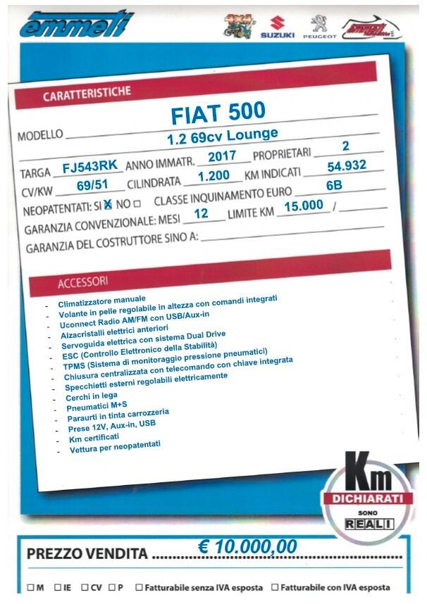 Fiat 500 1.2 69cv Lounge