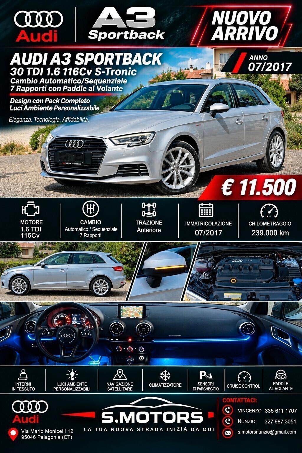 Audi A3 Sportback 1.6 Tdi 116Cv S-Tronic Design