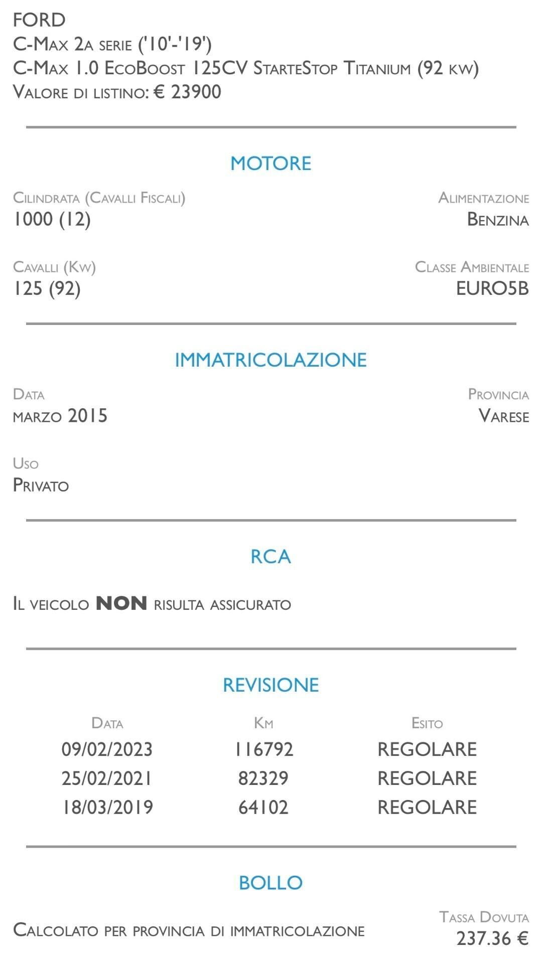 Ford C-Max 1.0 EcoBoost 125CV Start&Stop Titanium - UNICO PROPRIETARIO