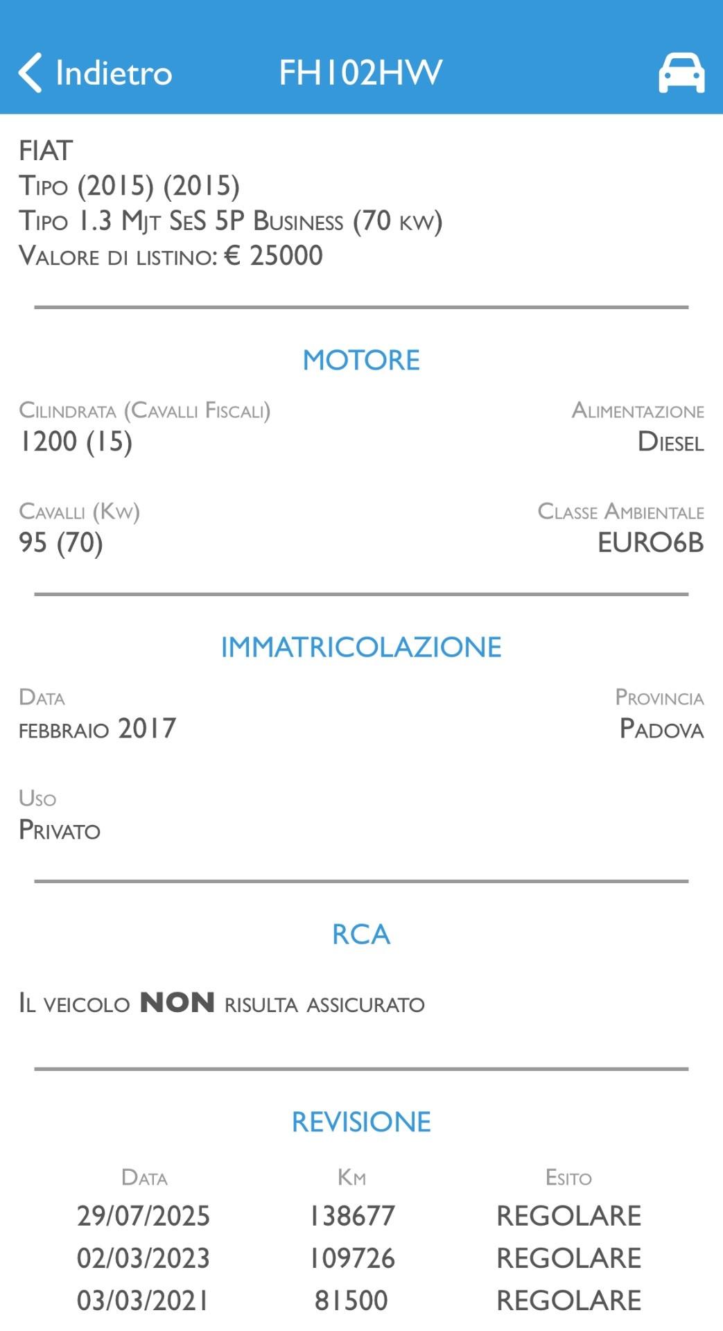 FIAT TIPO 1.3 MJET - EURO 6 B - NEOPATENTATI