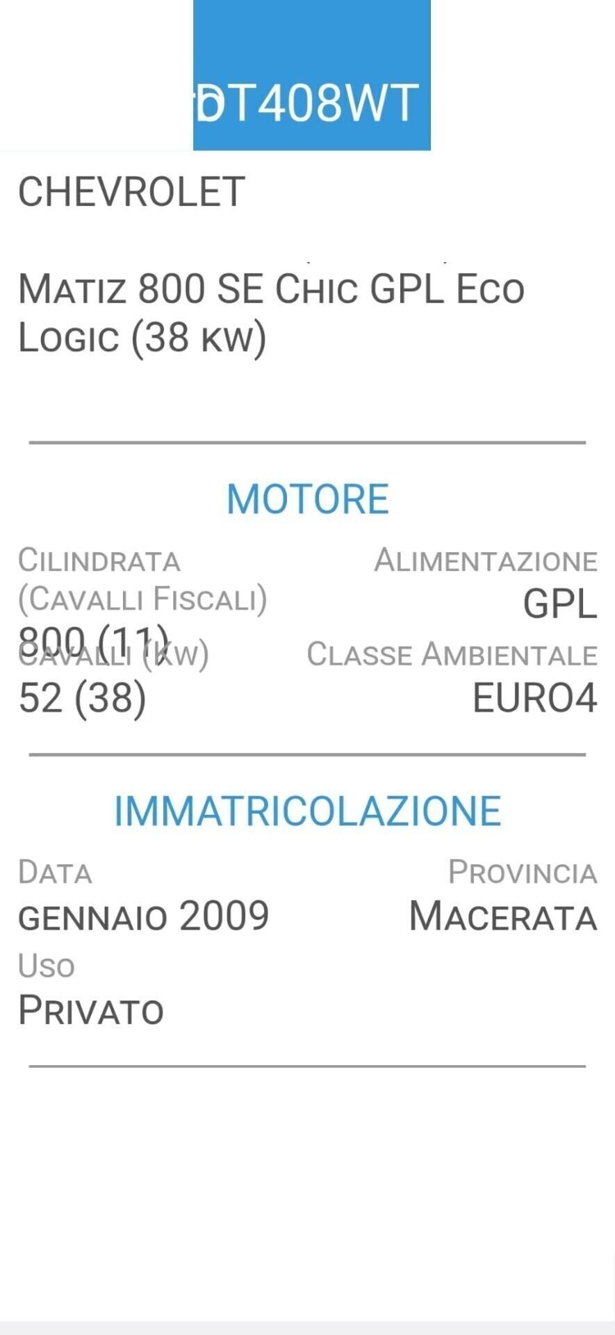 Daewoo Matiz 800 GPL-UNICA PROPRIETARIA