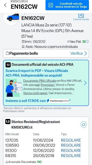 Lancia MUSA 1.4 8V Ecochic (GPL) Gold