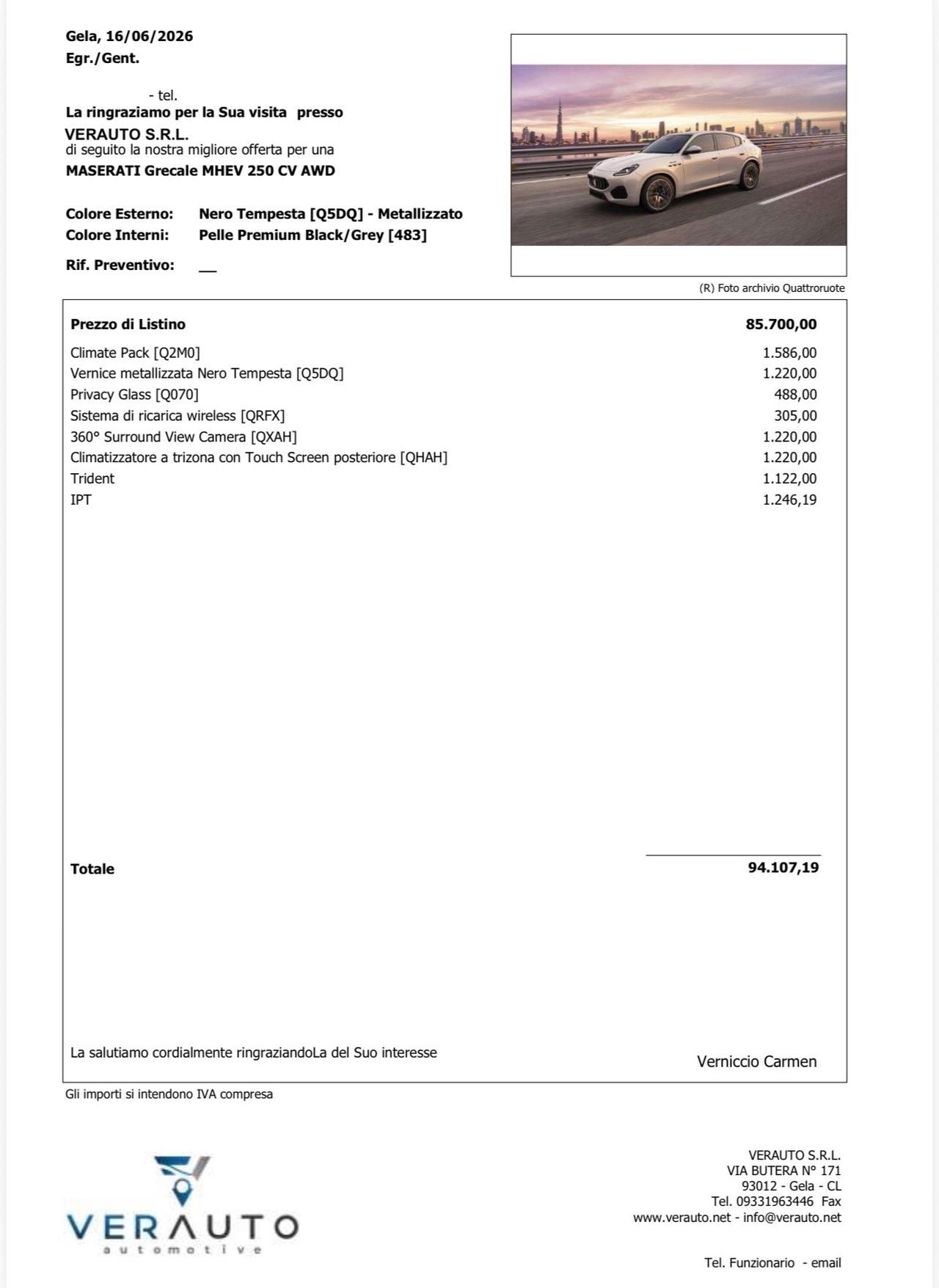 Maserati Grecale MHEV 250 CV AWD - Possibilità Noleggio no Scoring