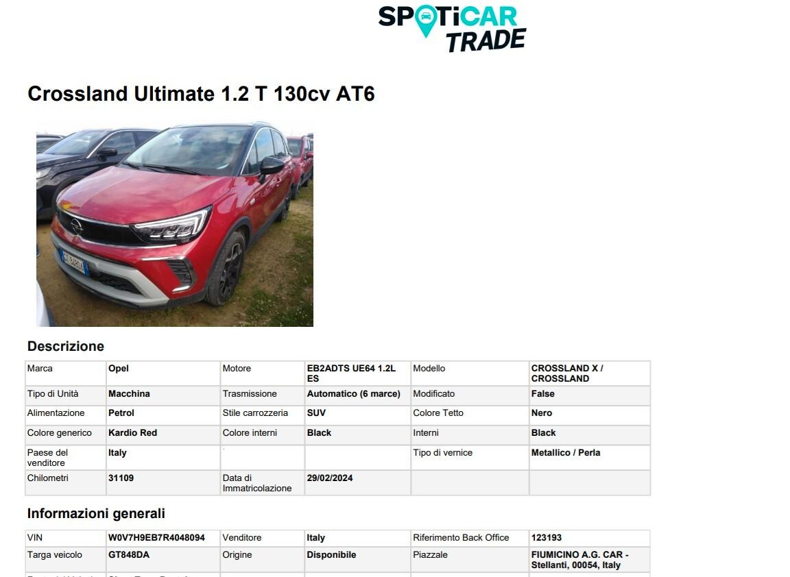 Opel Crossland 1.2I TURBO 130CV AT8 ULTIMATE ( NAVI - TETTO BICOLORE MIRROR PDC TELECAMERA POST. )