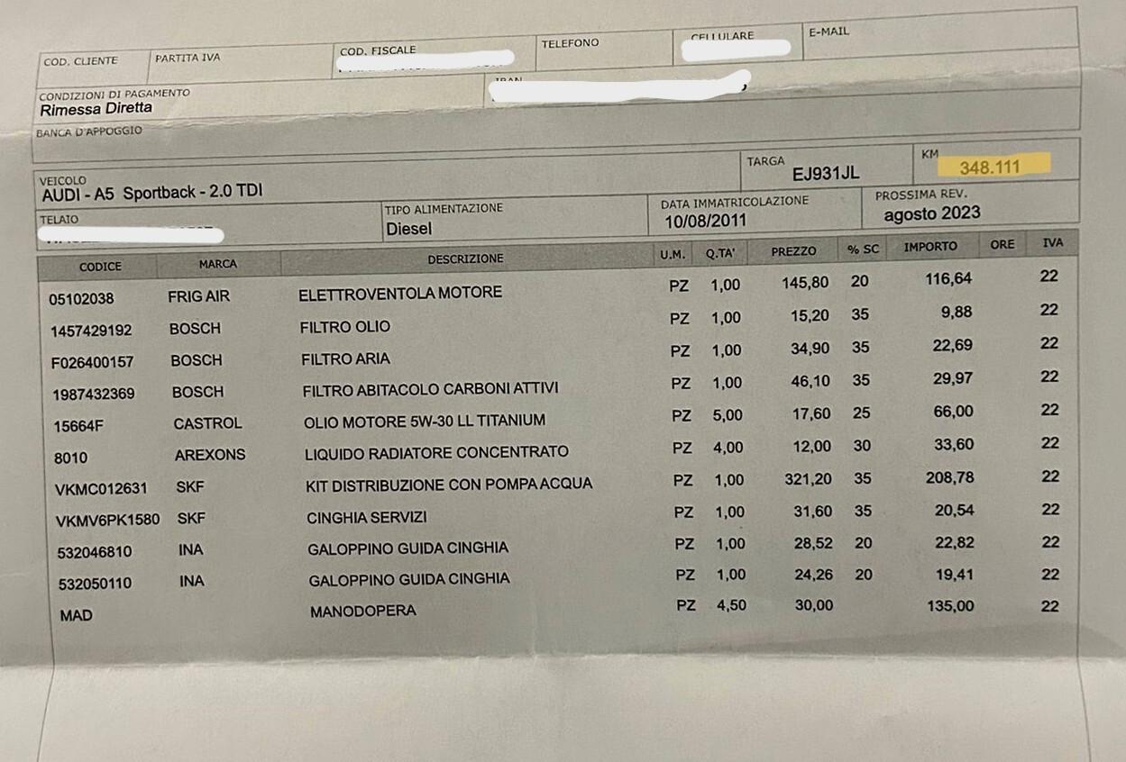 Audi A5 SPB 2.0 TDI 143 CV Multitronic-FATT. TAGLIANDI