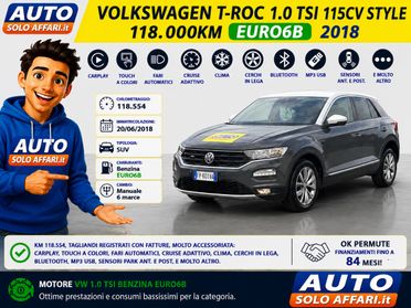 Volkswagen T-Roc 1.0 TSI STYLE 115CV EURO6B CARPLAY/ADAPTIVE CRUISE/DISTRIBUZIONE FATTA