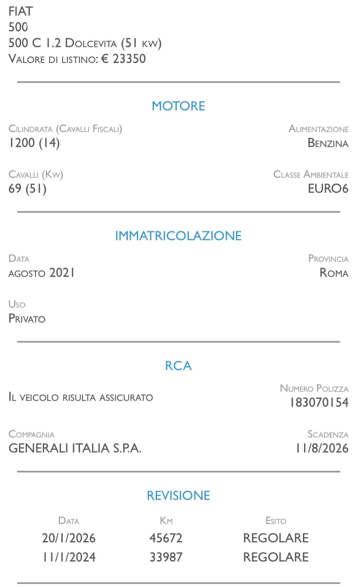 Fiat 500 1.2 EasyPower Dolcevita Come Nuova