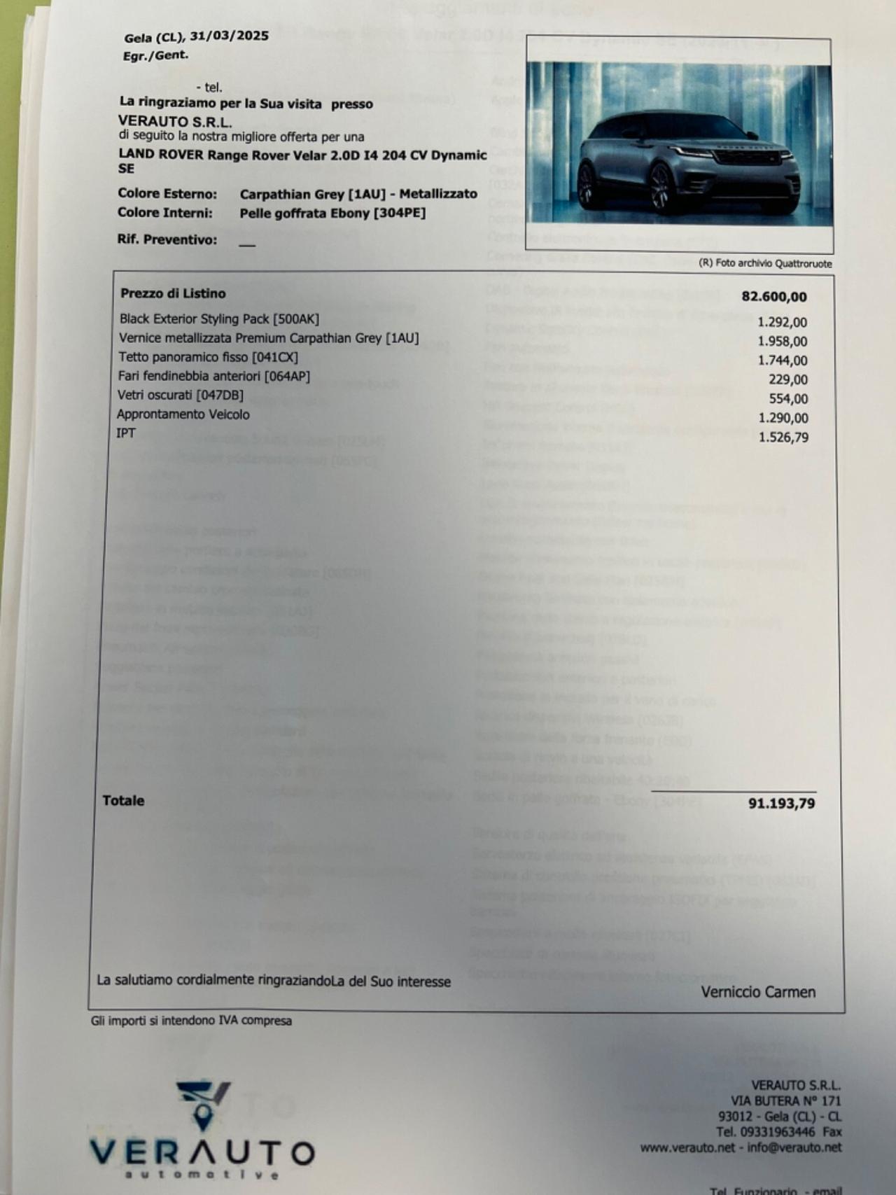 Range Rover Velar R-Dynamic SE 4wd possibilità noleggio noscoring
