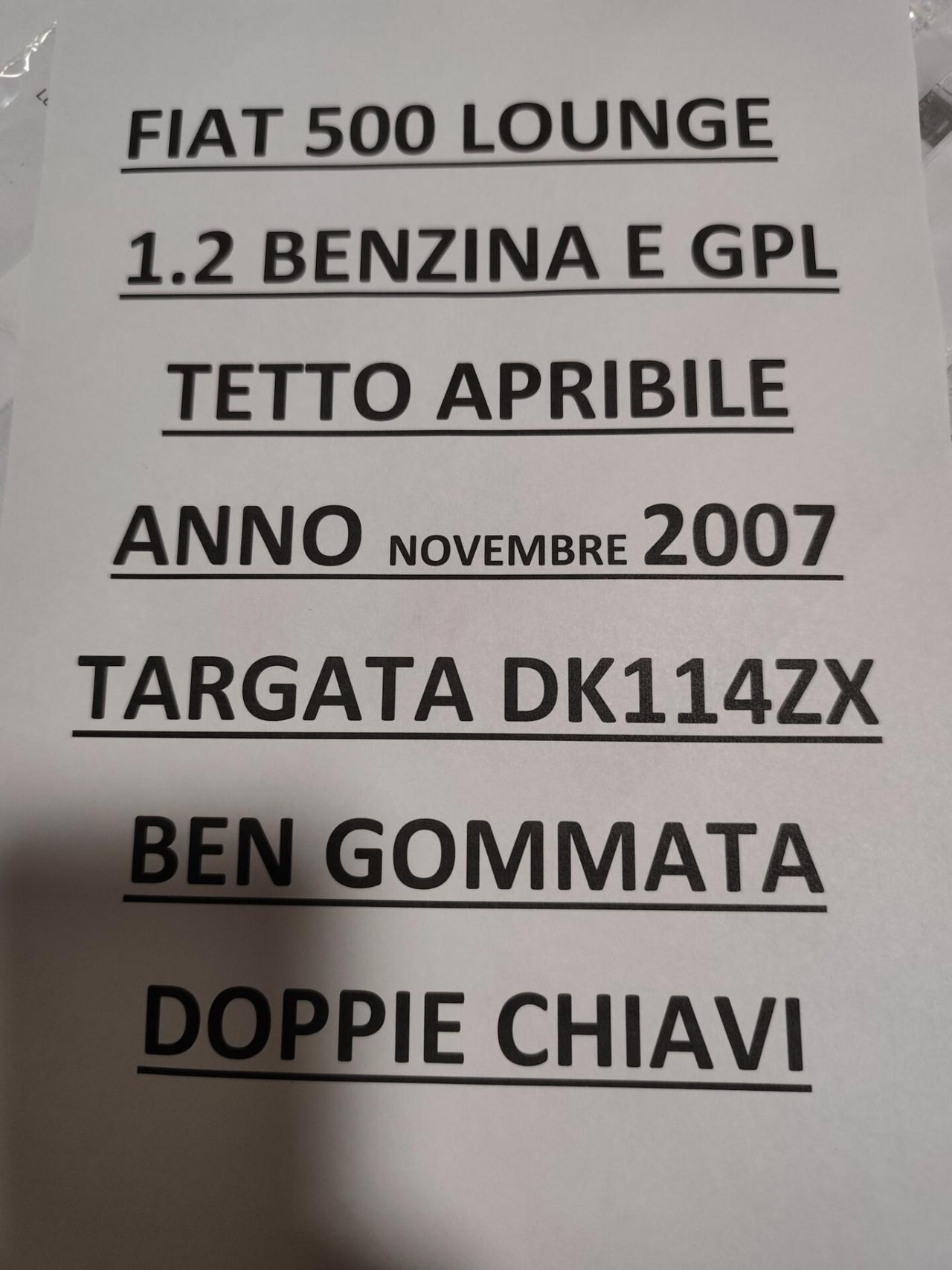 Fiat 500 1200 BENZINA E GPL TETTO APRIBILE