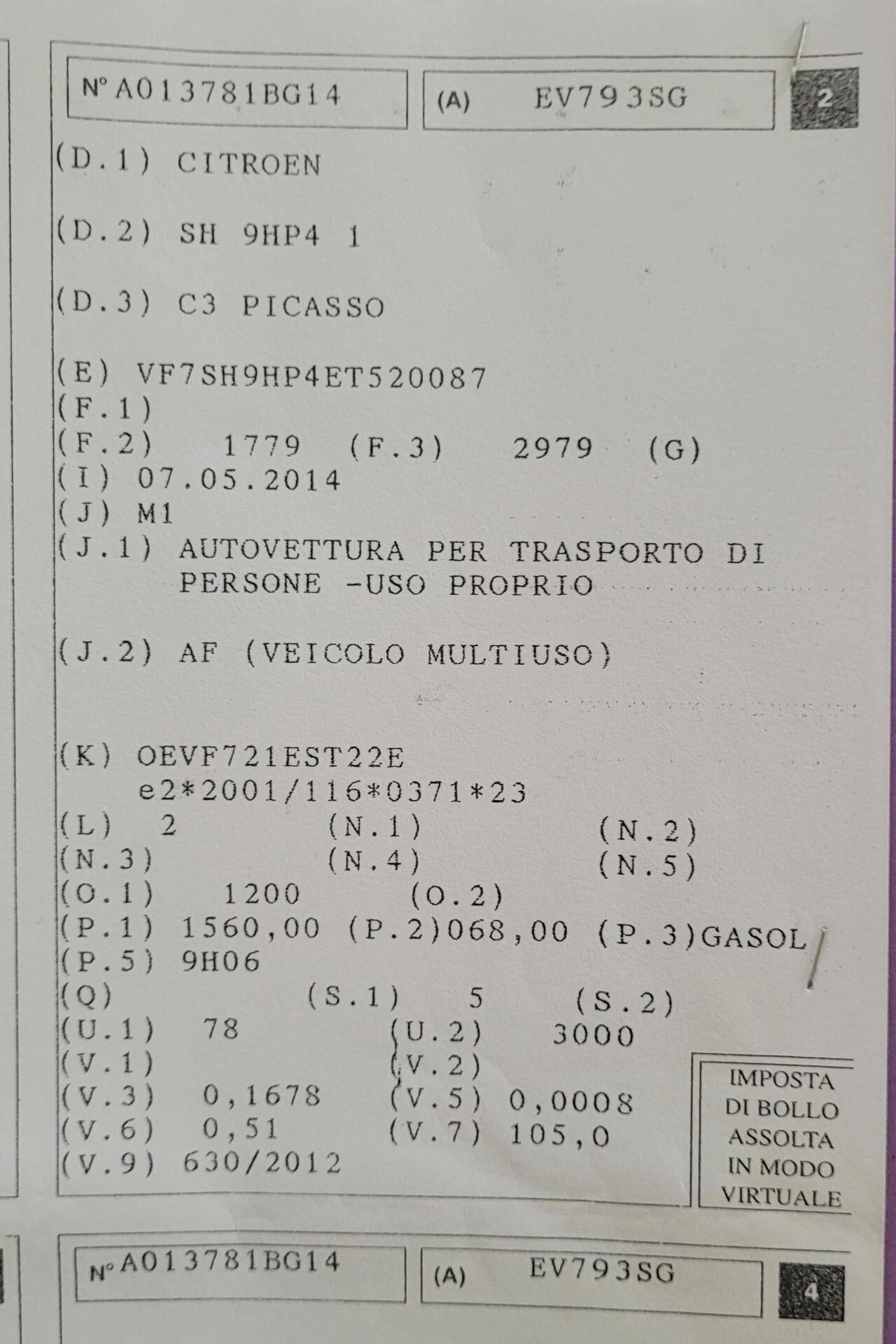 Citroen C3 Picasso 1.6 euro 5B..adatta ai neopatentati..