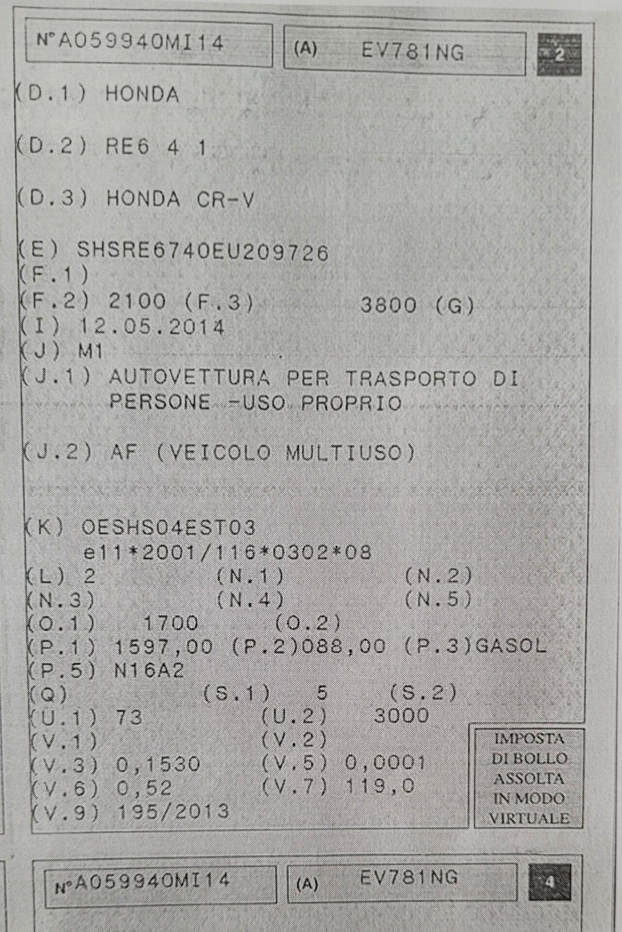 Honda CR-V 1.6 .. Unico Proprietario ..