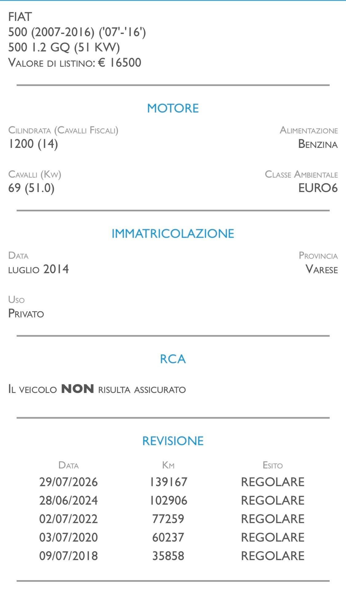 Fiat 500 1.2 GQ - IDEALE PER NEOPATENTATI