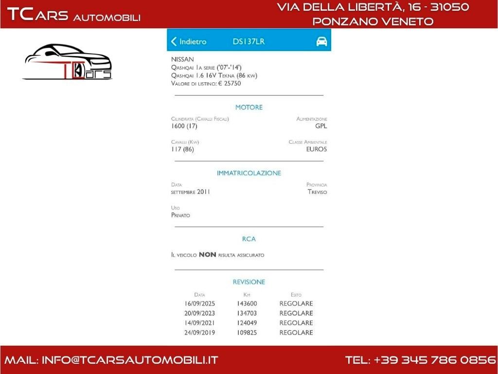 NISSAN QASHQAI 1.6 GPL FINO 2031 - UNIPRO