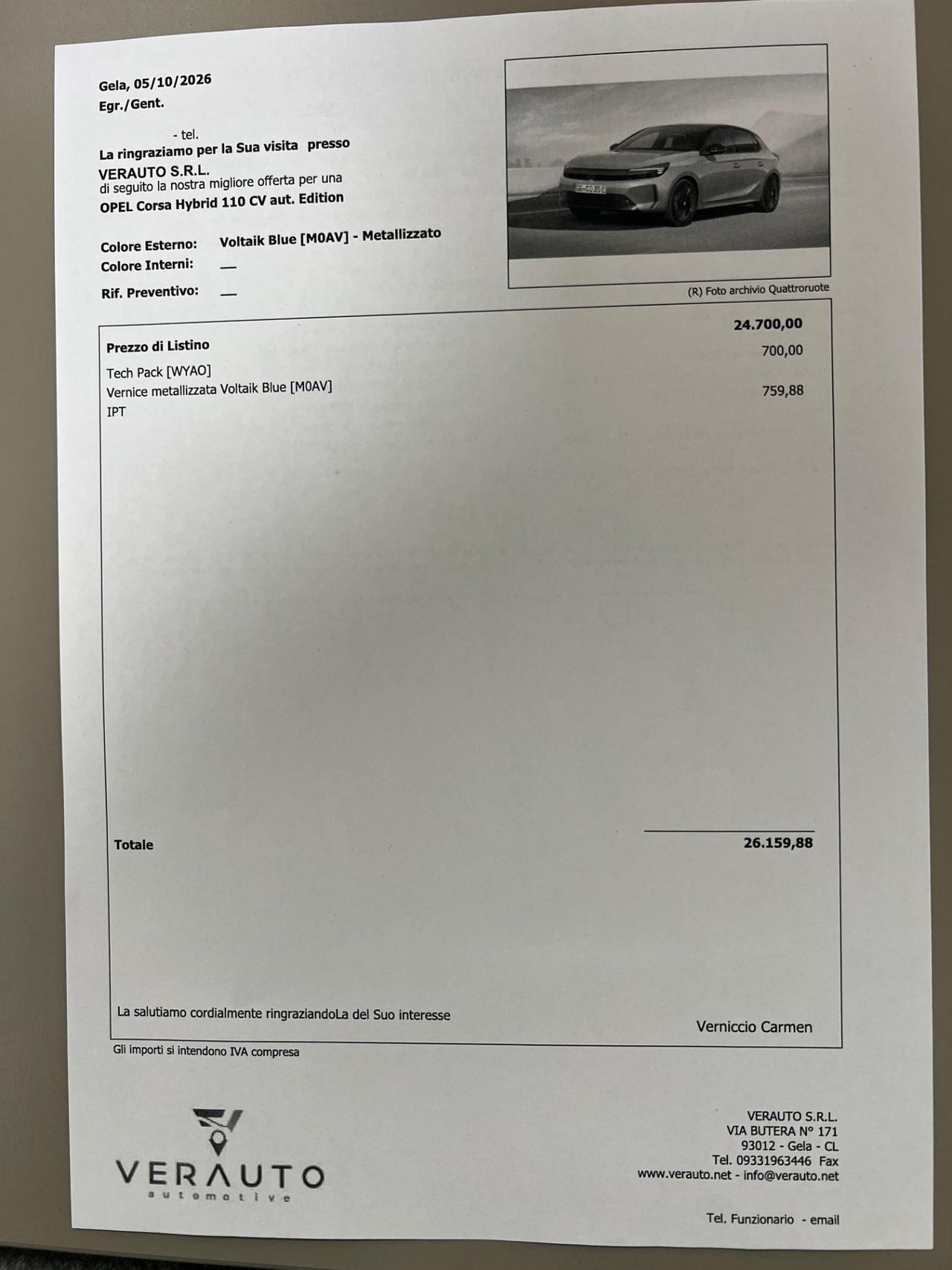 Opel Corsa Hybrid 110 CV aut. Edition - possibilità noleggio no scoring