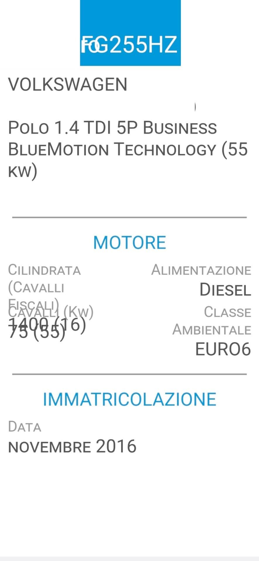VOLKSWAGEN POLO 1,4 TDI-UNICA PROPRIET-EURO 6