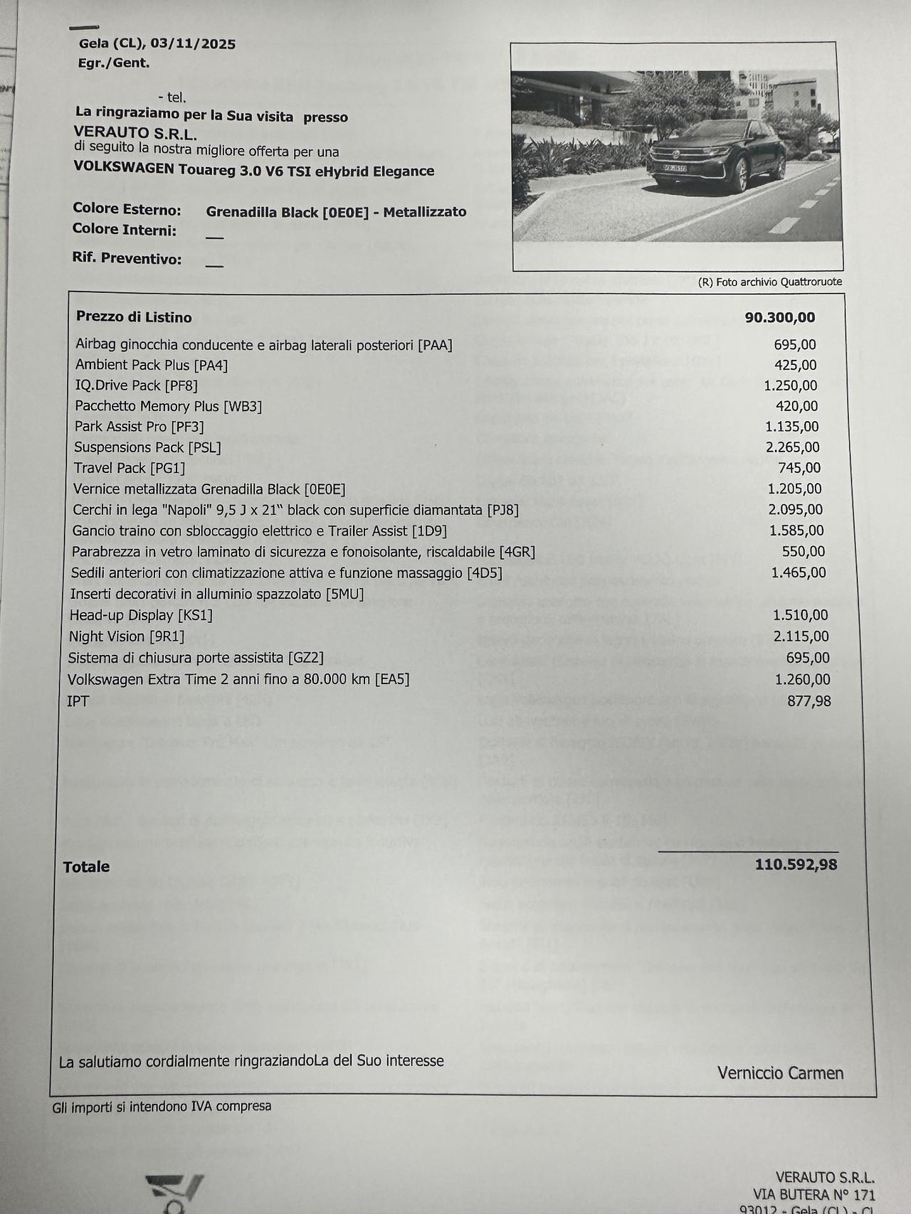 Volkswagen Touareg V6 tsi Elegance possibilità noleggio no scoring