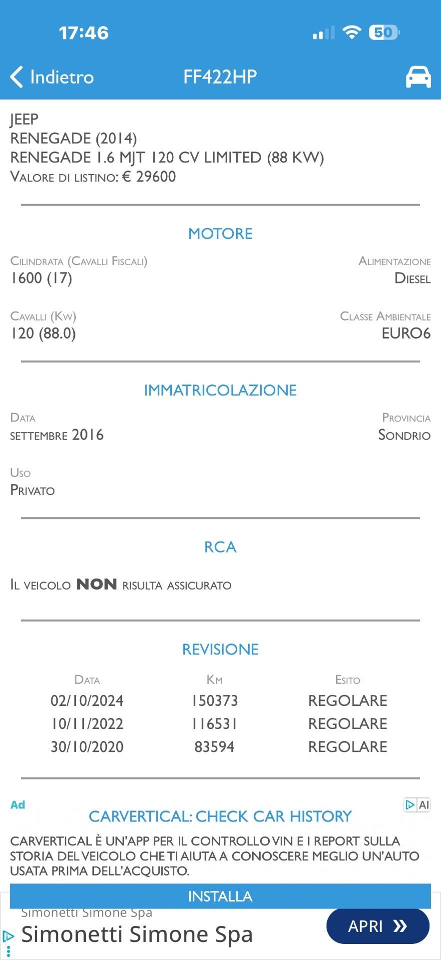 Jeep Renegade 1.6 Mjt 120 CV Longitude Perfetta